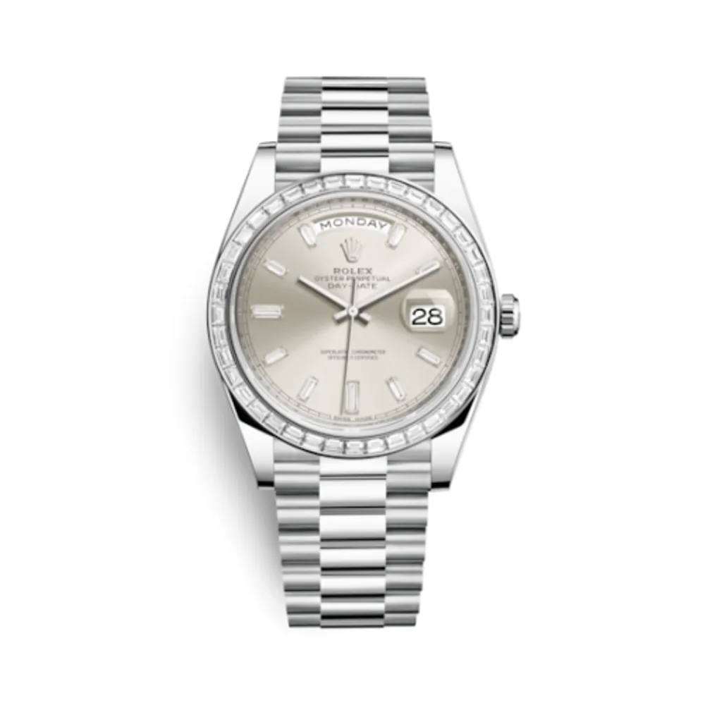Rolex Day-Date 40 Platinum - Baguette / Silver - Baguette