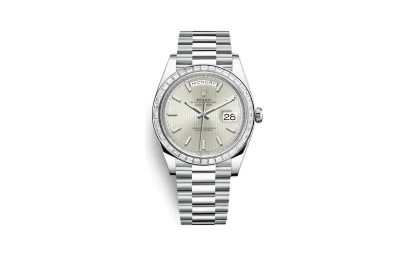 Rolex Day-Date 40 Platinum - Baguette / Silver Tuxedo