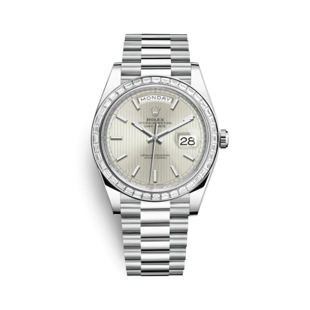 Rolex Day-Date 40 Platinum - Baguette / Silver Tuxedo