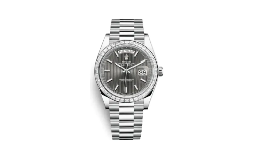Rolex Day-Date 40 Platinum - Baguette / Grey Tuxedo