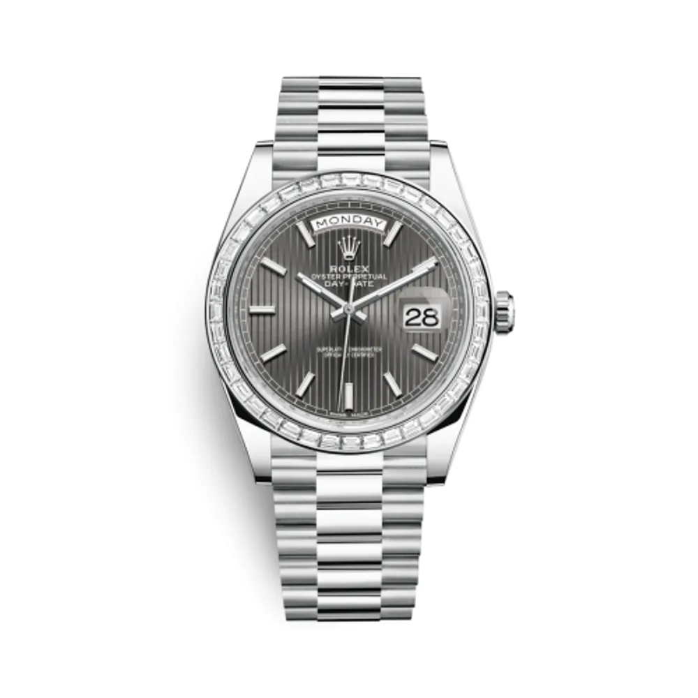 Rolex Day-Date 40 Platinum - Baguette / Grey Tuxedo