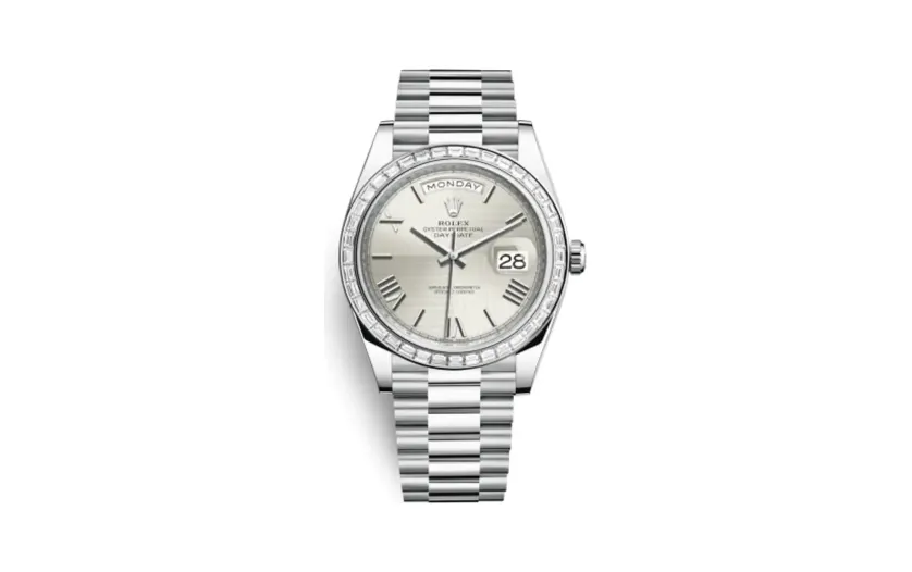 Rolex Day-Date 40 Platinum - Baguette / Silver Quadrant