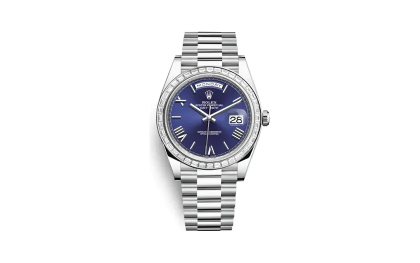 Rolex Day-Date 40 Platinum - Baguette / Blue Roman