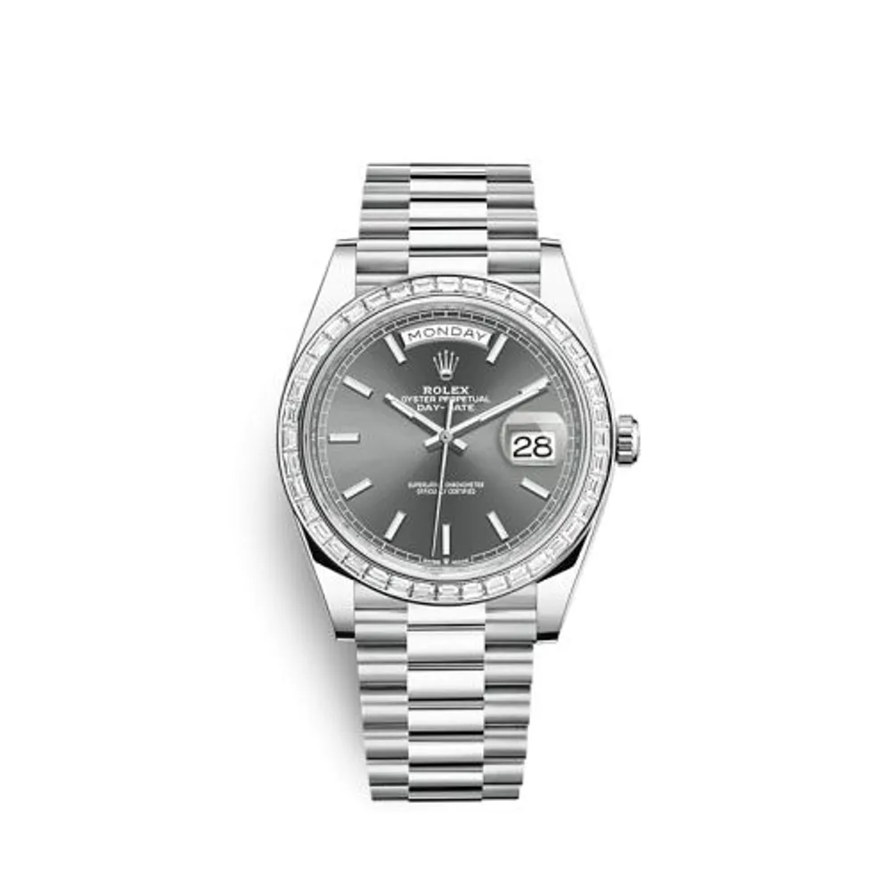 Rolex Day-Date 40 Platinum - Baguette / Grey