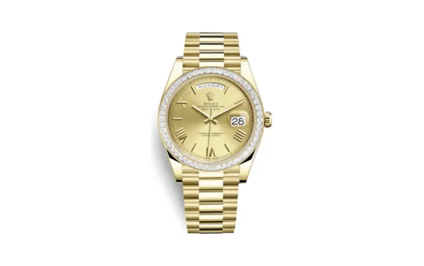 Rolex Day-Date 40 Yellow Gold - Baguette / Champagne - Roman