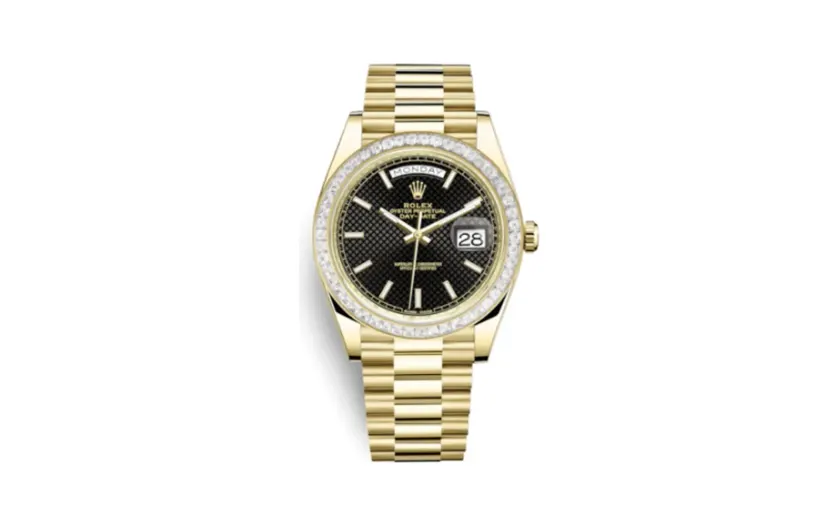 Rolex Day-Date 40 Yellow Gold - Baguette / Black