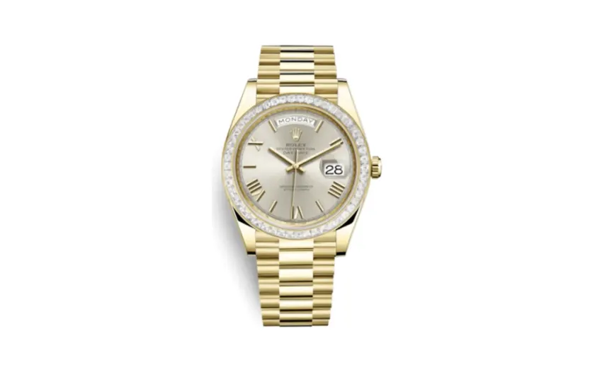 Rolex Day-Date 40 Yellow Gold - Baguette / Silver - Roman