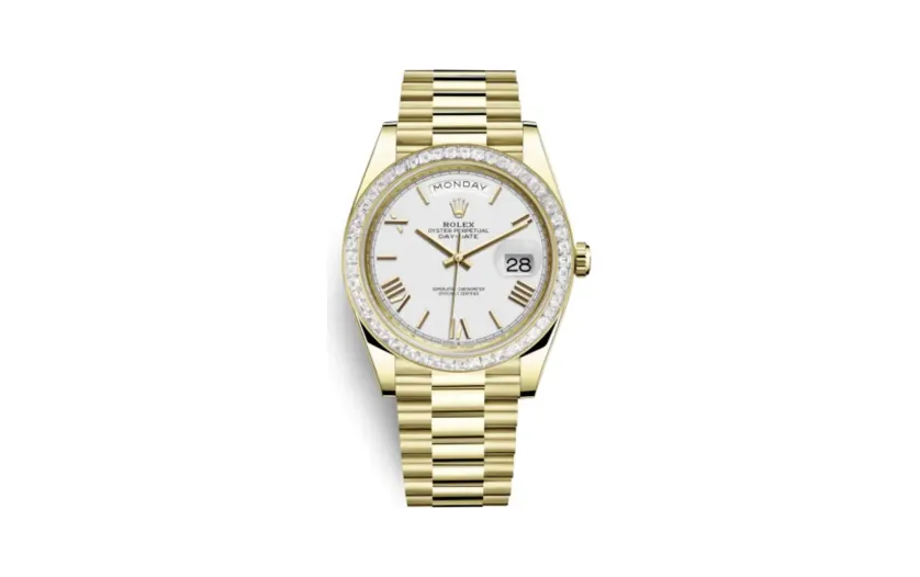 Rolex Day-Date 40 Yellow Gold - Baguette / White - Roman