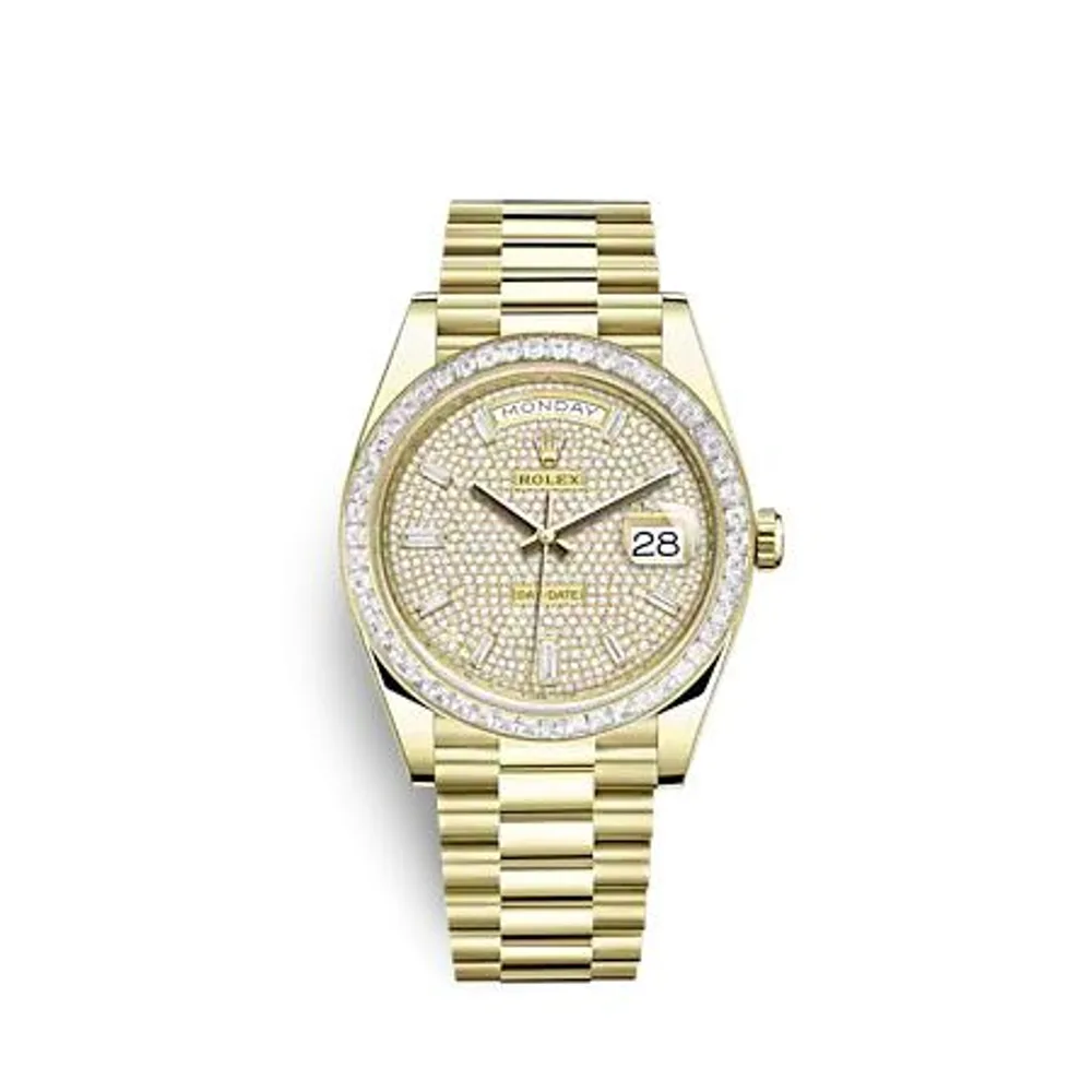 Rolex Day-Date 40 Yellow Gold - Baguette / Paved