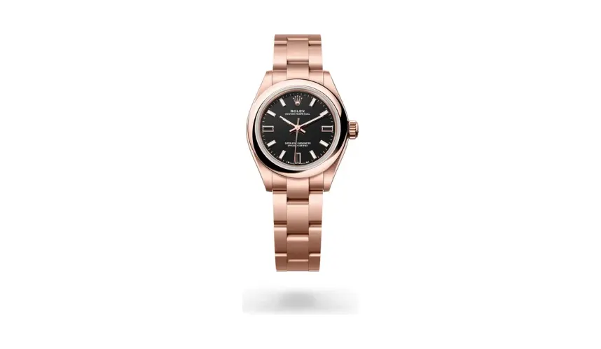 Rolex Oyster Perpetual 28, 18 kt Everose gold, Black dial