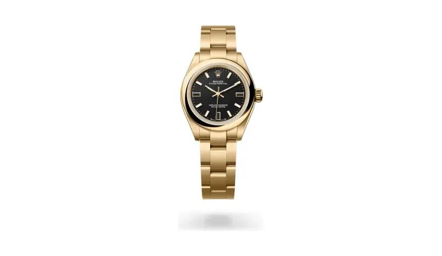 Rolex Oyster Perpetual 28, 18 kt yellow gold, Black dial