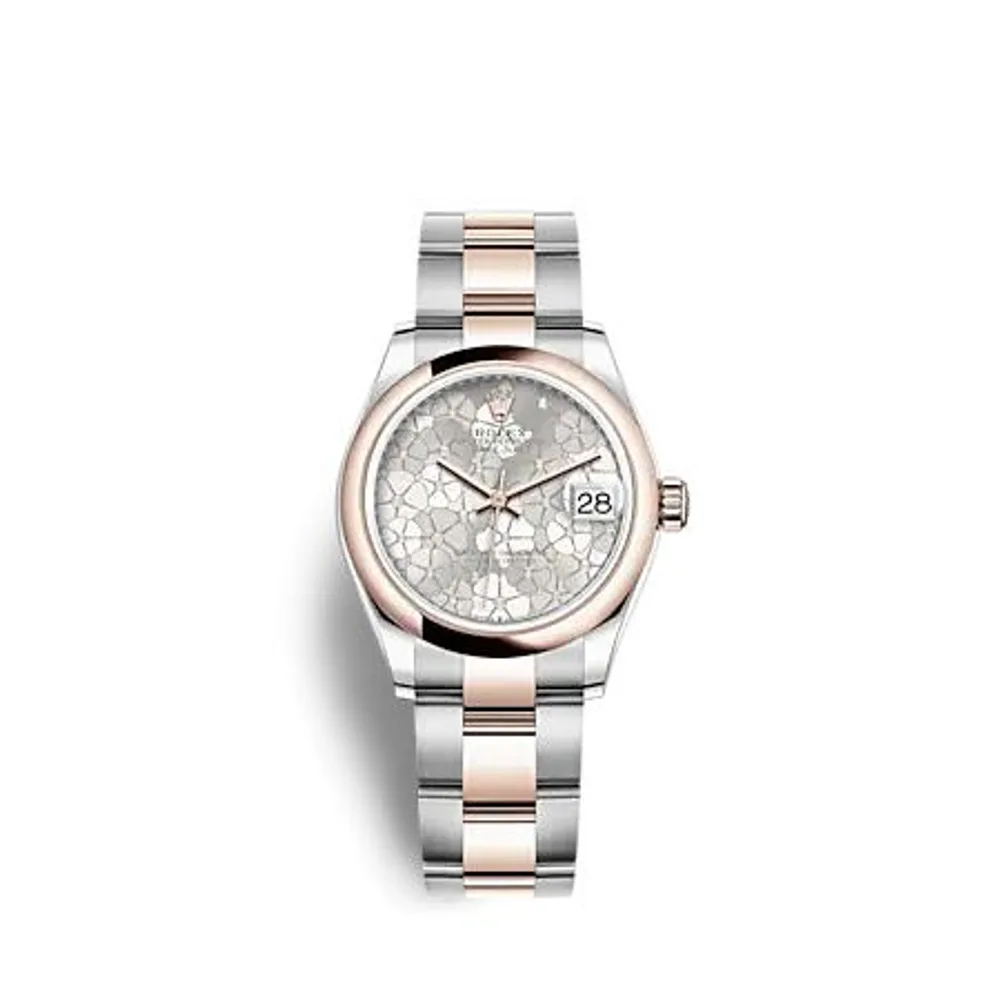 Rolex Datejust 31 Stainless Steel/ Rose Gold / Domed / Silver - Floral / Oyster