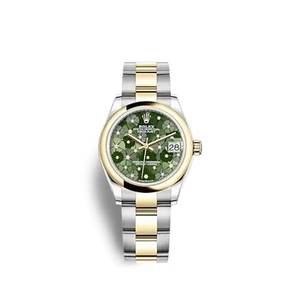 Rolex Datejust 31 Stainless Steel / Yellow Gold / Domed / Olive - Floral / Oyster
