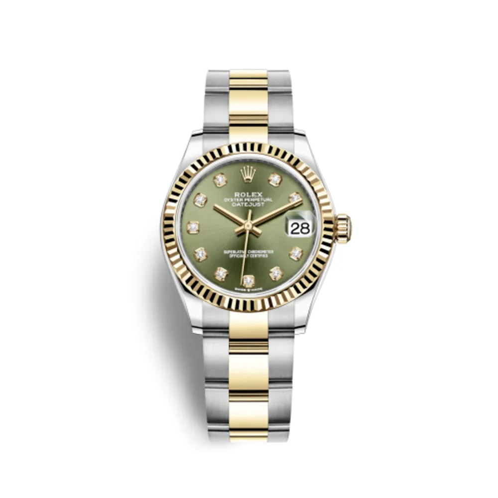 Rolex Datejust 31 Stainless Steel / Yellow Gold / Fluted / Olive - Diamond / Oyster