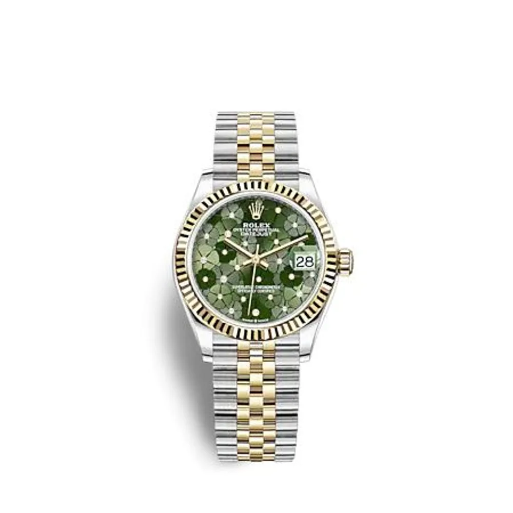 Rolex Datejust 31 Stainless Steel / Yellow Gold / Fluted / Olive - Floral / Jubilee
