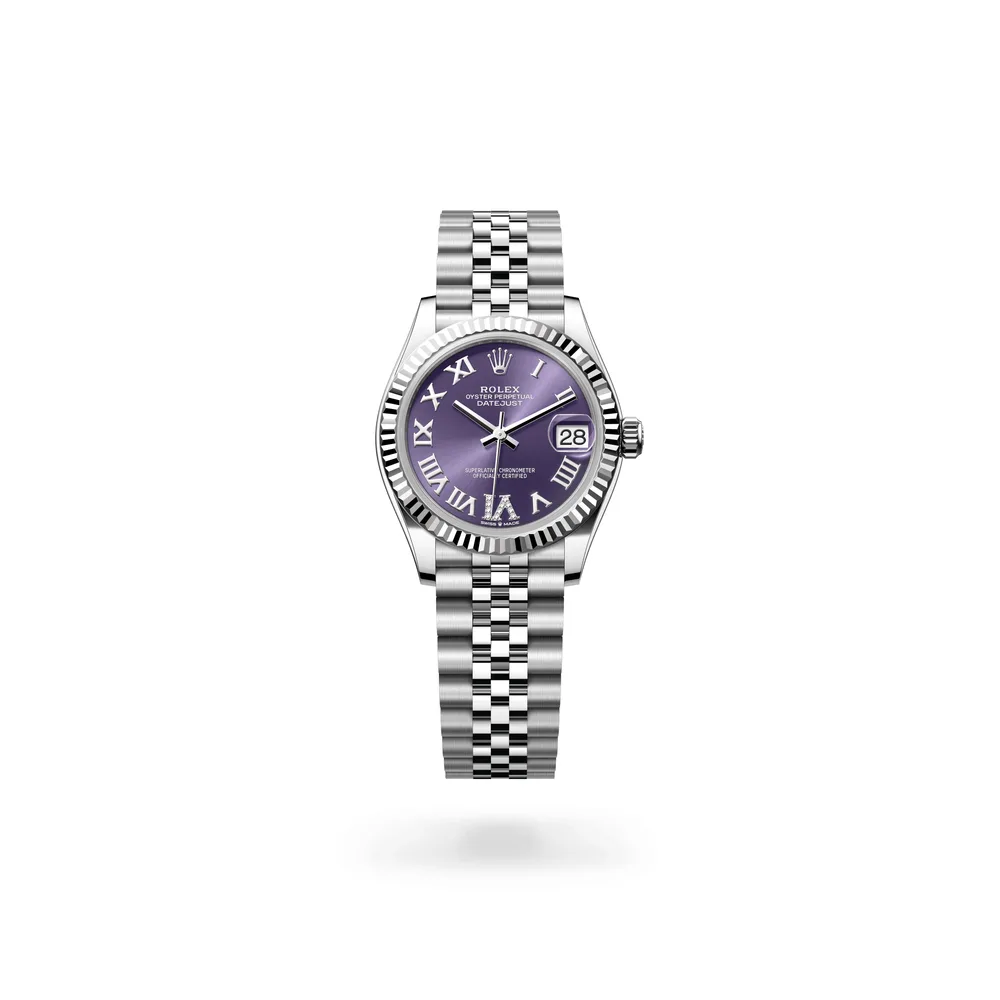 Rolex Datejust 31 Oyster, 31 mm, Oystersteel and white gold, White Rolesor, Aubergine dial