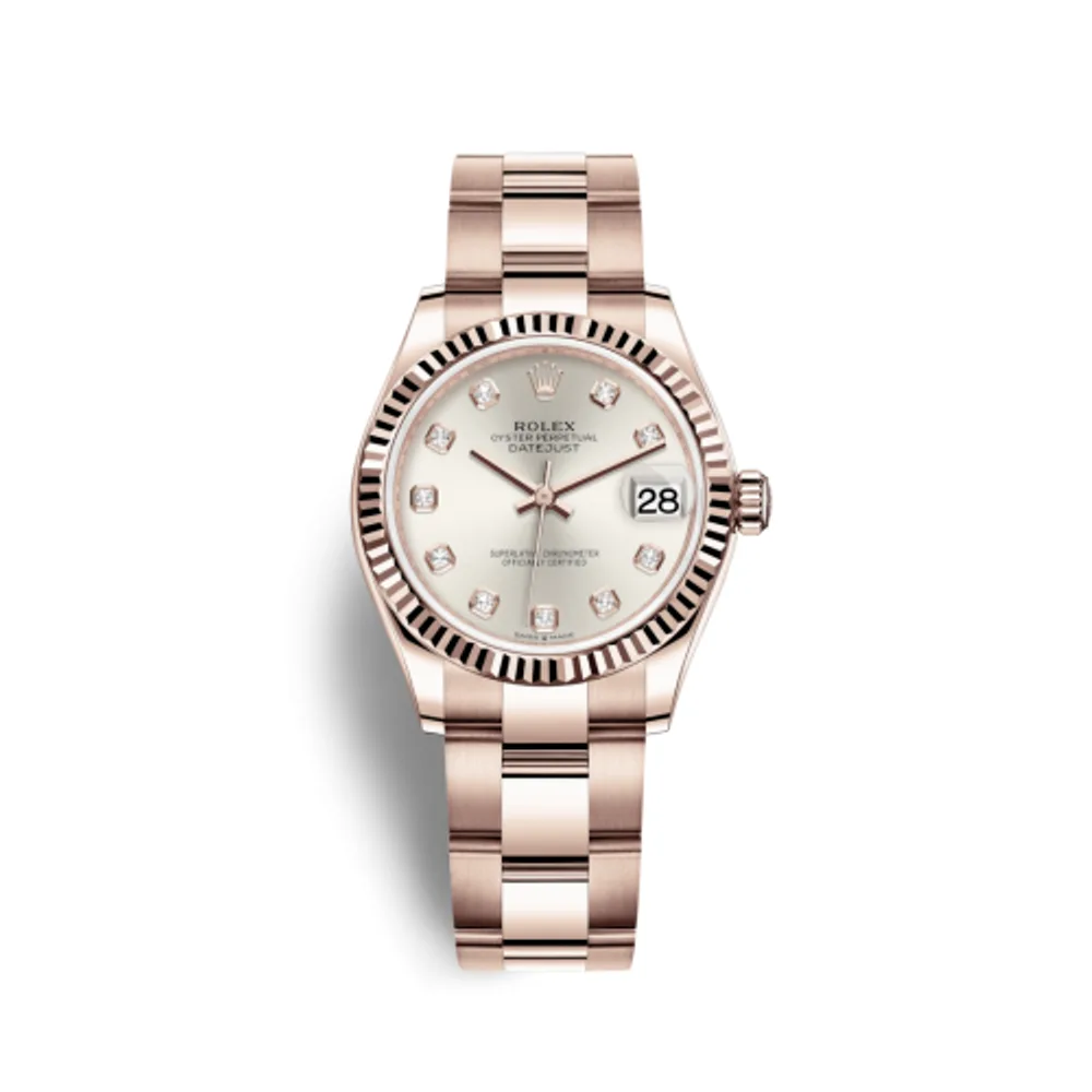 Rolex Datejust 31 Rose Gold / Fluted / Silver - Diamond / Oyster