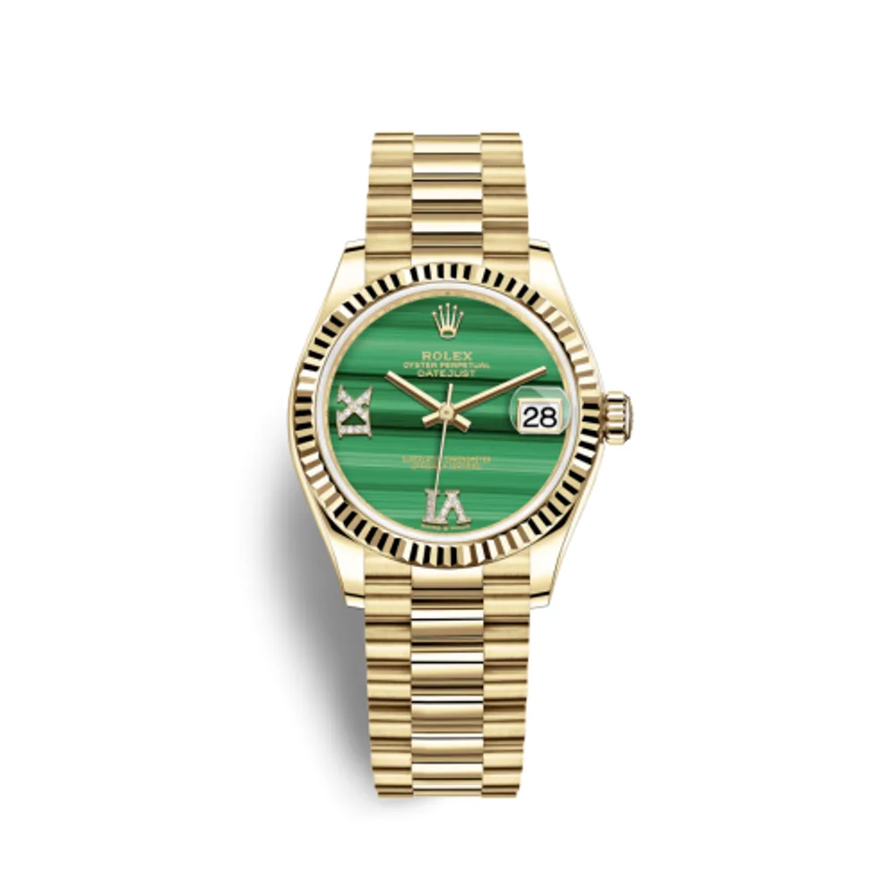 Rolex Datejust 31 Yellow Gold / Fluted / Malachite / President