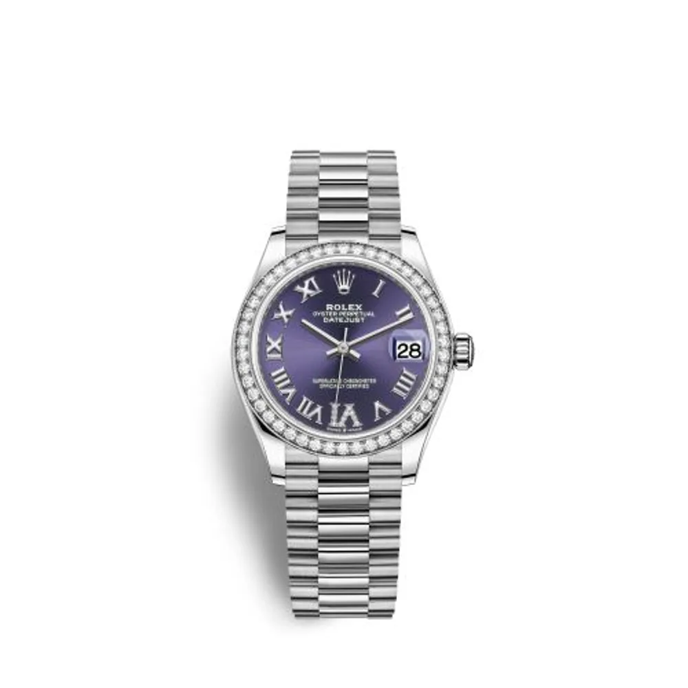 Rolex Datejust 31 White Gold Diamond / Aubergine - Roman