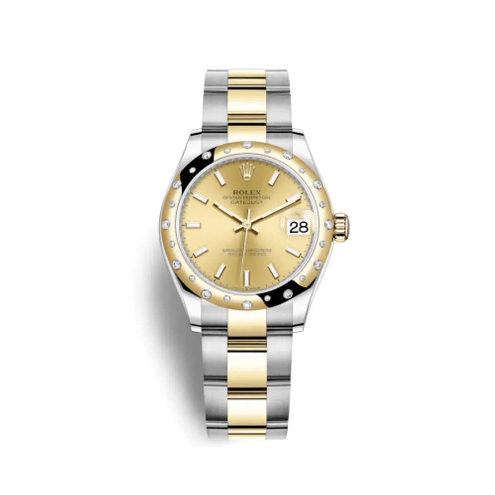 Rolex Datejust 31 Stainless Steel / Yellow Gold / Domed - Diamond / Champagne / Oyster
