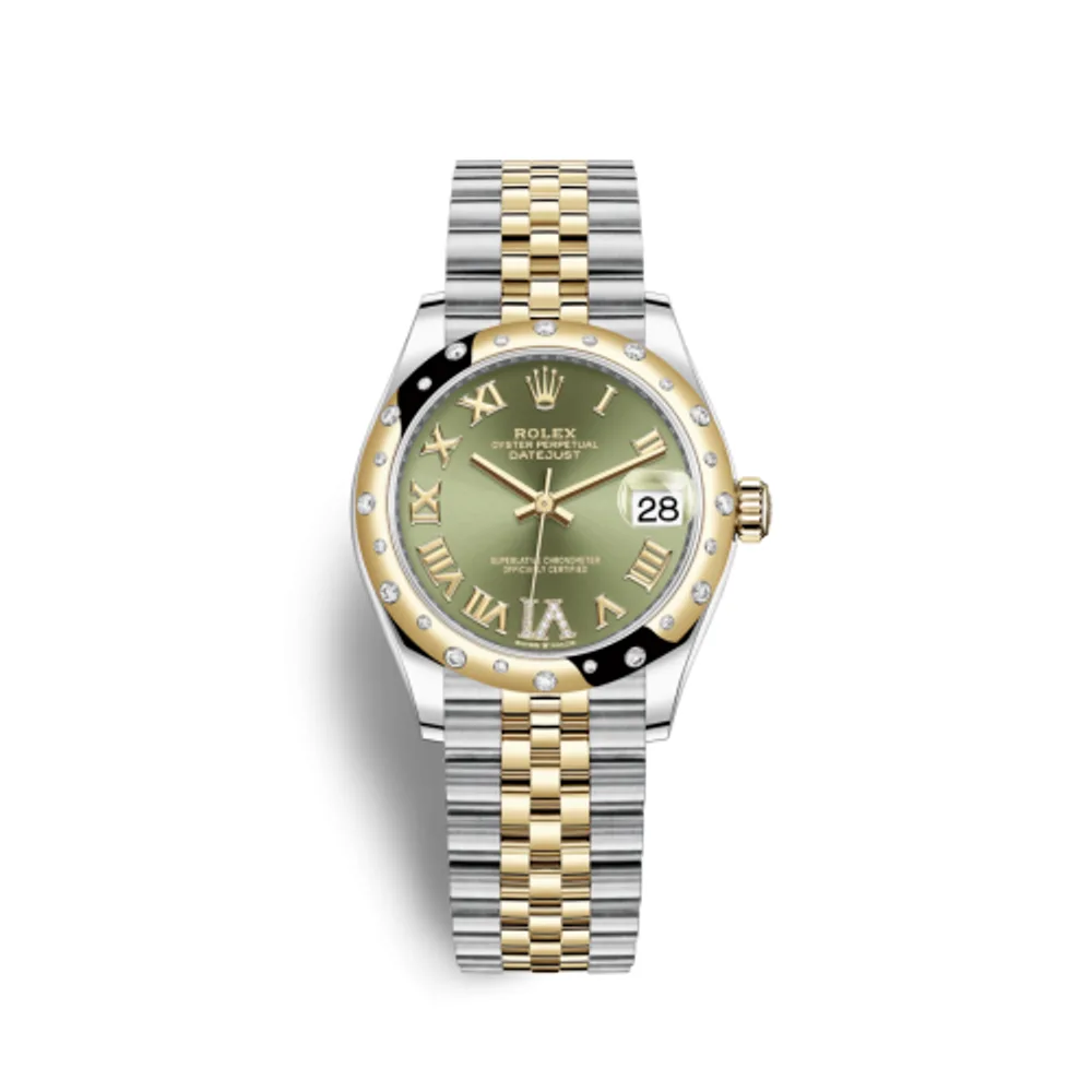 Rolex Datejust 31 Stainless Steel / Yellow Gold / Domed - Diamond / Olive - Roman / Jubilee