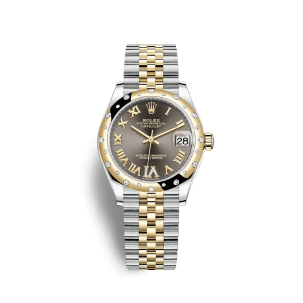 Rolex Datejust 31 Stainless Steel / Yellow Gold / Domed - Diamond / Grey - Roman / Jubilee