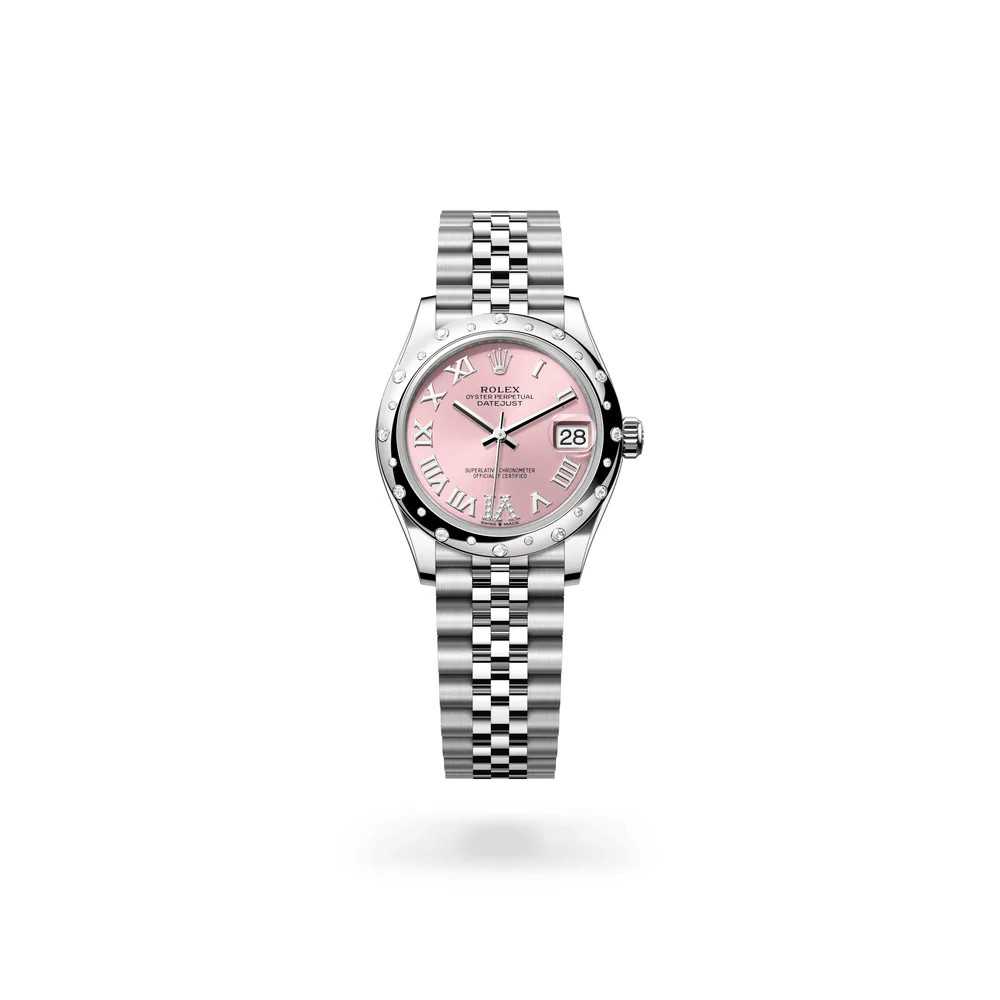 Rolex Datejust 31 Oyster, 31 mm, Oystersteel, white gold and diamonds, White Rolesor, Pink dial