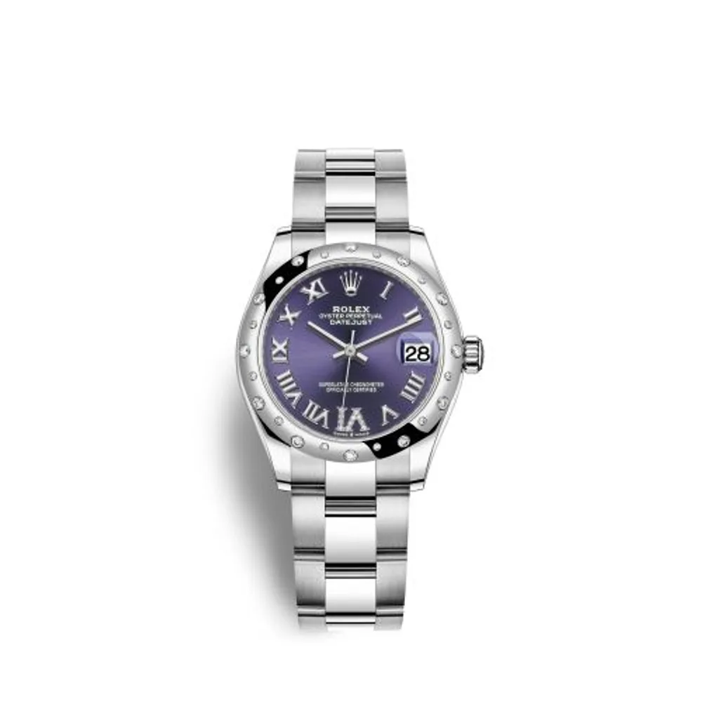 Rolex Datejust 31 Stainless Steel Domed Diamond / Oyster / Aubergine - Roman