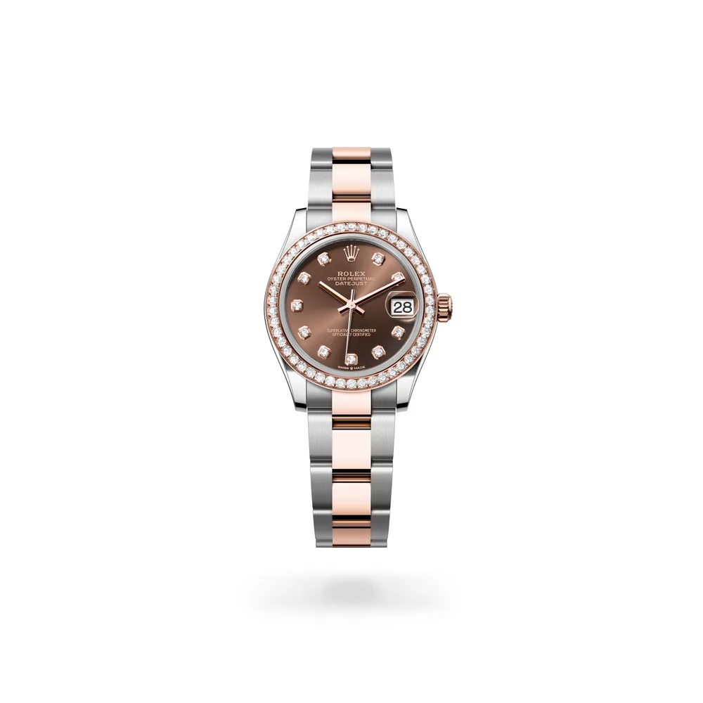 Rolex Datejust 31 Oyster, 31 mm, Oystersteel, Everose gold and diamonds, Everose Rolesor, Chocolate dial
