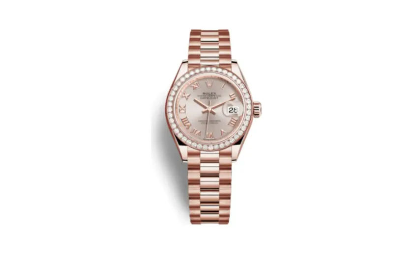 Rolex Lady-Datejust 28 Everose Diamond / President / Sundust Roman