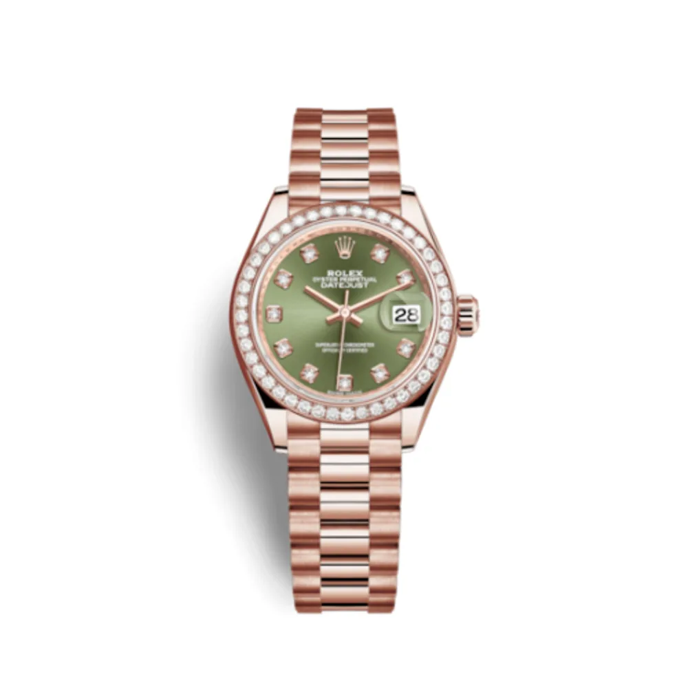 Rolex Lady-Datejust 28 Everose Diamond / President / Olive Diamond