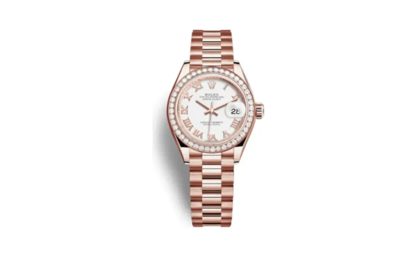 Rolex Lady-Datejust 28 Everose Diamond / President / White Roman