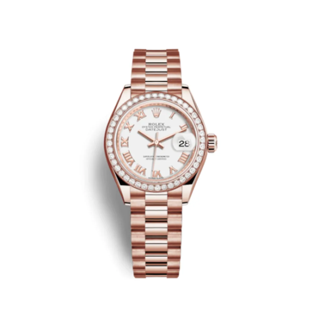 Rolex Lady-Datejust 28 Everose Diamond / President / White Roman