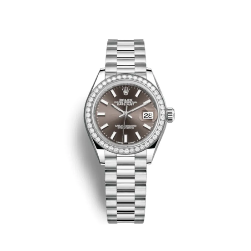 Rolex Lady-Datejust 28 Platinum Diamond / President / Dark Grey