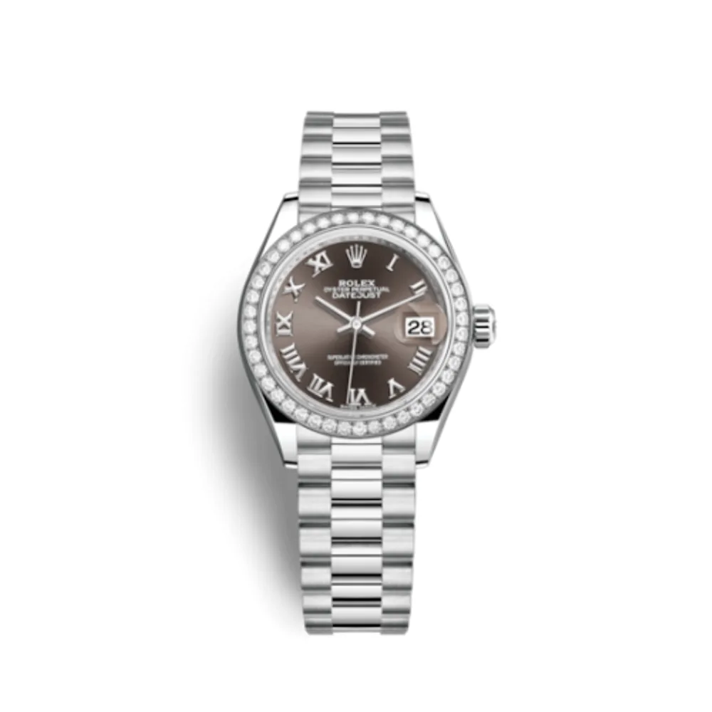 Rolex Lady-Datejust 28 Platinum Diamond / President / Dark Grey Roman
