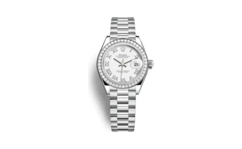 Rolex Lady-Datejust 28 Platinum Diamond / President / White Roman