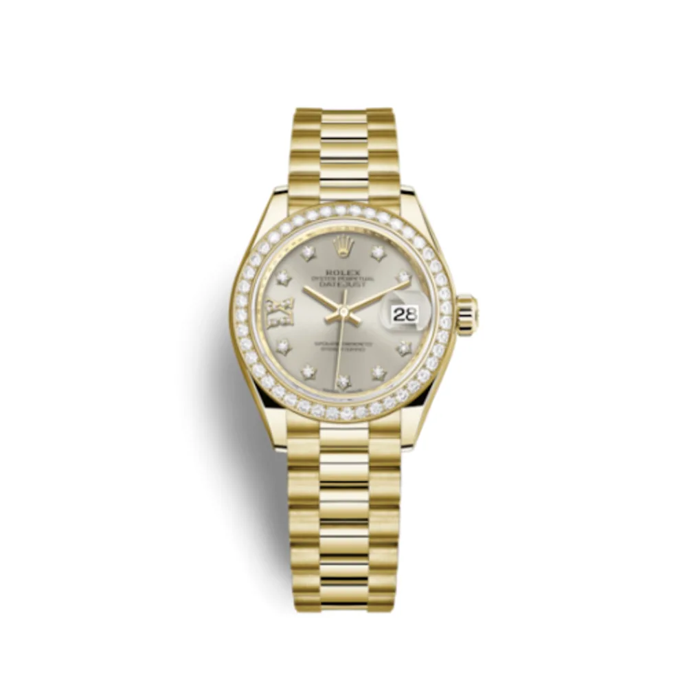 Rolex Lady-Datejust 28 Yellow Gold Diamond / President / Silver Diamond