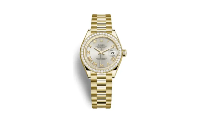 Rolex Lady-Datejust 28 Yellow Gold Diamond / President / Silver Roman
