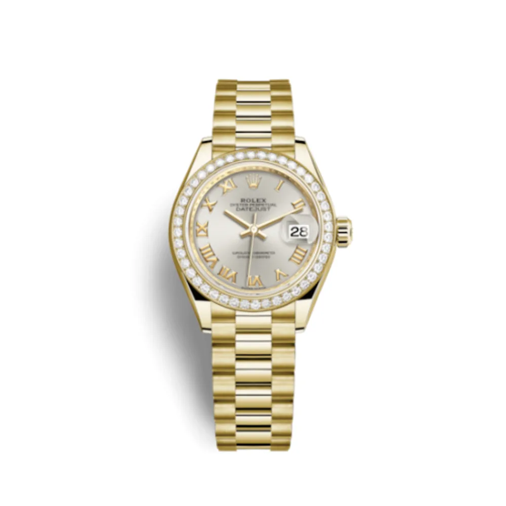 Rolex Lady-Datejust 28 Yellow Gold Diamond / President / Silver Roman