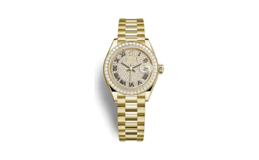Rolex Lady-Datejust 28 Yellow Gold Diamond / President / Paved Roman