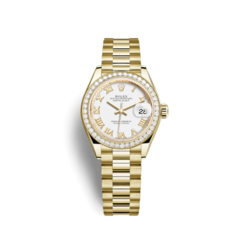 Rolex Lady-Datejust 28 Yellow Gold Diamond / President / White Roman