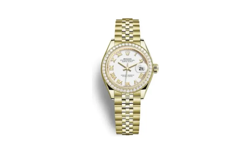 Rolex Lady-Datejust 28 Yellow Gold Diamond / President / White Roman