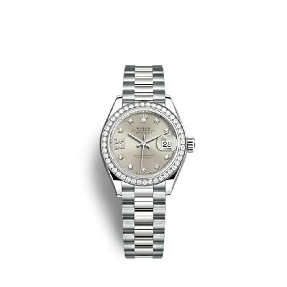 Rolex Lady-Datejust 28 White Gold - Diamond / President / Silver - Diamond