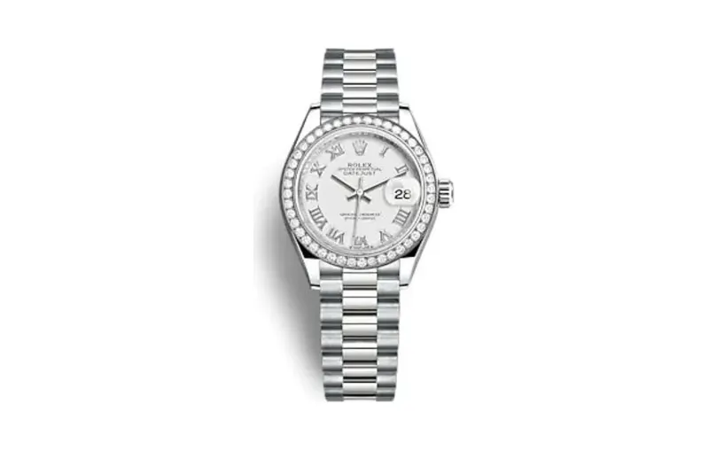 Rolex Lady-Datejust 28 White Gold - Diamond / President / White - Roman