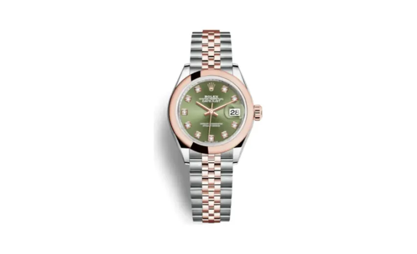 Rolex Lady-Datejust 28 Rolesor Rose Domed / Jubilee / Olive Diamond