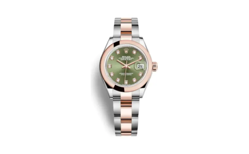 Rolex Lady-Datejust 28 Rolesor Rose Domed / Oyster / Olive Diamond
