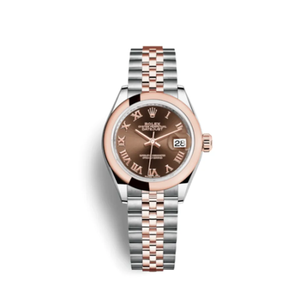 Rolex Lady-Datejust 28 Rolesor Rose Domed / Jubilee / Chocolate Roman