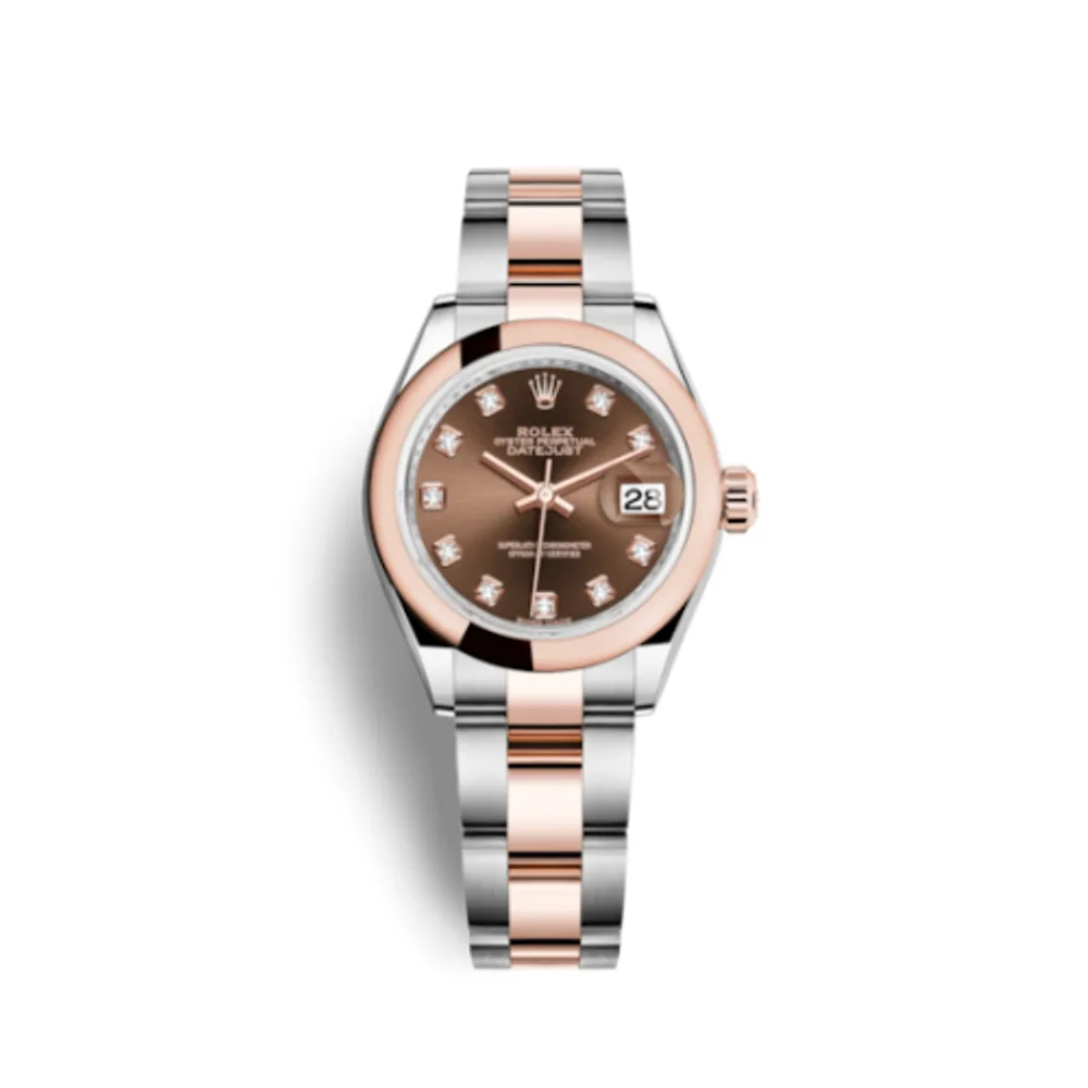 Rolex Lady-Datejust 28 Rolesor Rose Domed / Oyster / Chocolate Diamond
