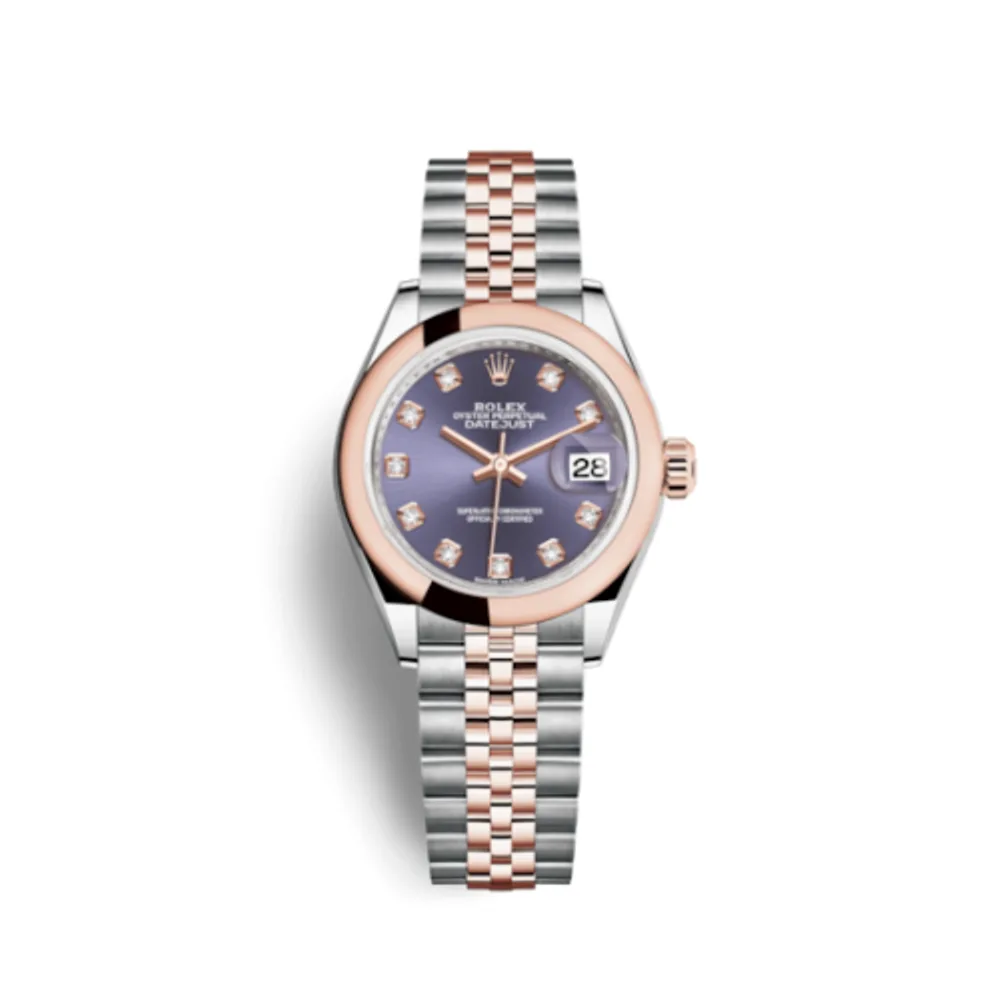 Rolex Lady-Datejust 28 Rolesor Rose Domed / Jubilee / Aubergine Diamonds