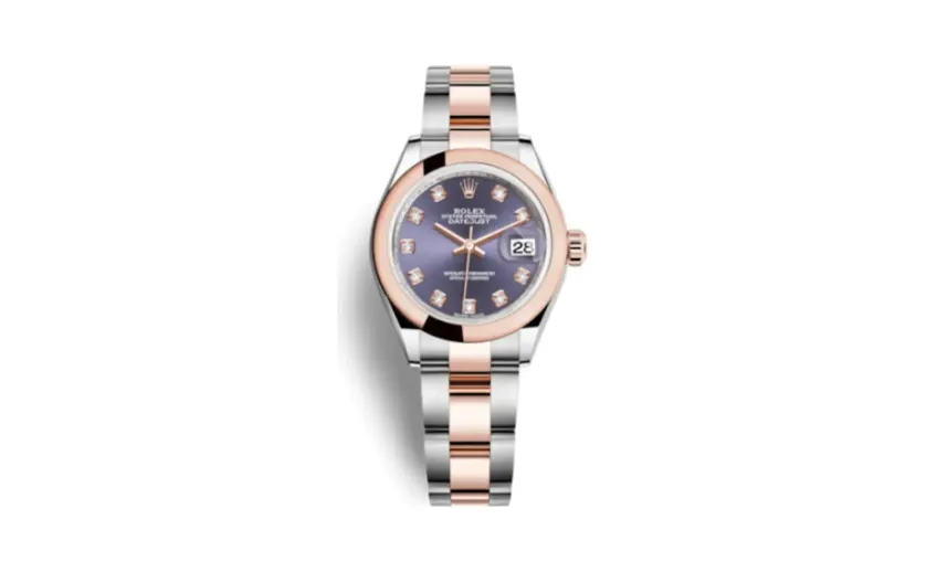 Rolex Lady-Datejust 28 Rolesor Rose Domed / Oyster / Aubergine Diamonds